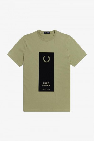 Olive Green Fred Perry Block Print Men's T Shirts | SG1419QMAZ