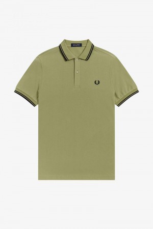 Olive Green Fred Perry M3600 Men's Polo Shirts | SG1611JPQJ