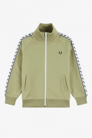 Olive Green Fred Perry Taped Track Kids' Jackets | SG2046GSOL