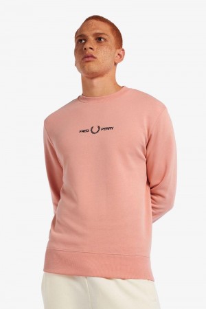 Pink Coral Fred Perry Embroidered Men's Sweatshirts | SG1468RVDW