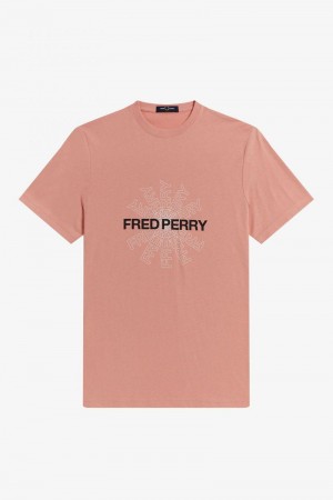 Pink Coral Fred Perry Graphic Men's T Shirts | SG1382SGLO