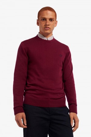 Red Fred Perry Classic Crew Neck Jumper Men's Knitwear | SG1758MQZA