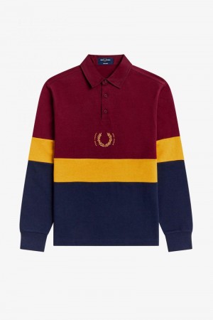 Red Fred Perry Long Sleeve Rugby Men's Shirts | SG1545TCEV