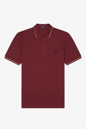 Red Fred Perry M12 Men's Polo Shirts | SG1666FDNM