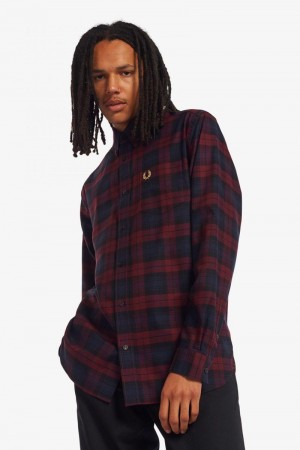 Red Fred Perry Tartan Twill Men's Shirts | SG1508HAPK