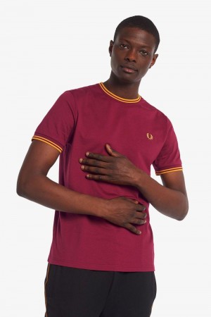 Red Fred Perry Twin Tipped Men's T Shirts | SG1253AHKP