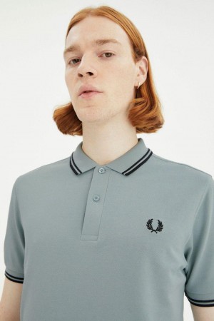 Silver Blue Fred Perry M3600 Men's Polo Shirts | SG1610KORI