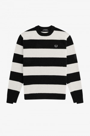 White Black Fred Perry Bold Stripe Alpaca Blend Jumper Men's Knitwear | SG1769GSOL