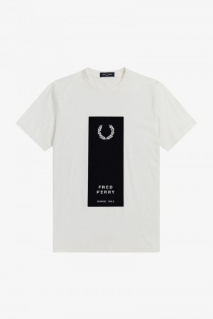 White Fred Perry Block Print Men's T Shirts | SG1418WNBY