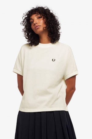 White Fred Perry Boxy Piqué Women's T Shirts | SG1026RVDW