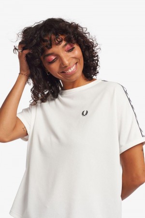 White Fred Perry Boxy Taped Ringer Women's T Shirts | SG1023UZGT