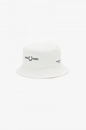 White Fred Perry Branded Twill Bucket Men's Hats | SG1981WNBY