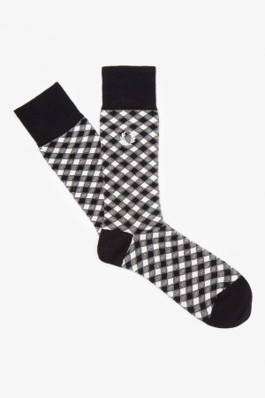 White Fred Perry Check Men's Socks | SG1885PJJQ