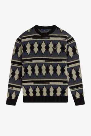 White Fred Perry Chunky Jacquard Jumper Men's Knitwear | SG1764ZUTG