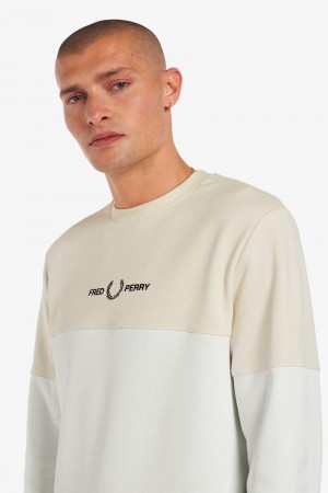 White Fred Perry Colour Block Men's Sweatshirts | SG1485DFMN