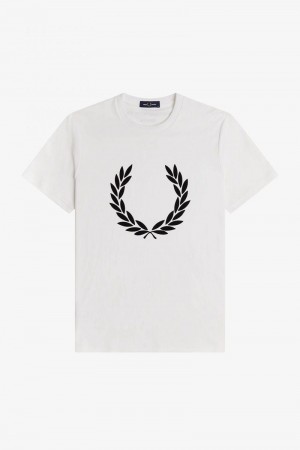 White Fred Perry Flock Laurel Wreath Men's T Shirts | SG1385OKIR