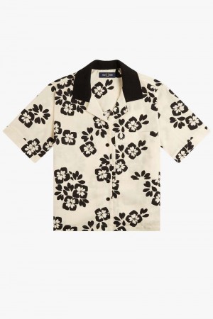 White Fred Perry Floral Print Women's Shirts | SG1074ILHS