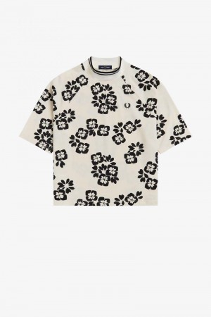 White Fred Perry Floral Print Women's T Shirts | SG1015GSOL