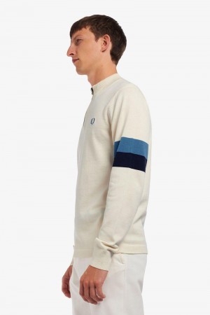 White Fred Perry Funnel Neck Knitted Jumper Men's Knitwear | SG1749OKIR