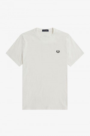 White Fred Perry Graphic Print Men's T Shirts | SG1359OKIR