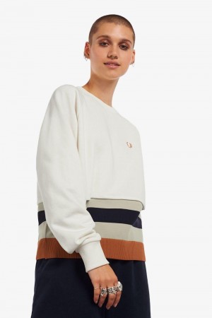 White Fred Perry Knitted Trim Women's Sweatshirts | SG1044SGLO