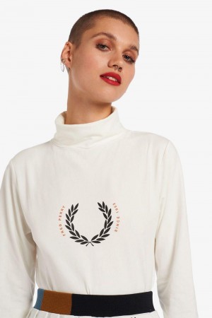 White Fred Perry Laurel Wreath Roll Neck Women's T Shirts | SG1009XYUF