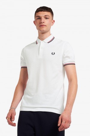 White Fred Perry M3600 Men's Polo Shirts | SG1597TCEV