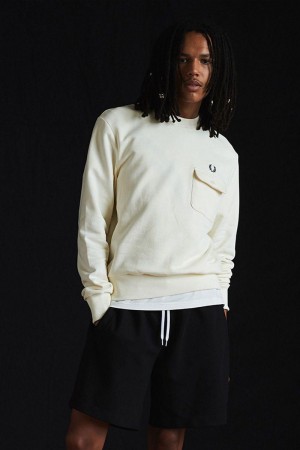 White Fred Perry M3836 Men's Sweatshirts | SG1454KORI