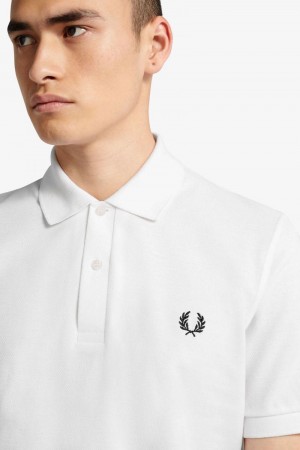 White Fred Perry M3 Men's Polo Shirts | SG1655NWYB