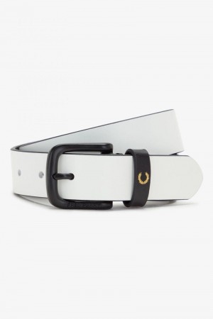 White Fred Perry Matt Leather Men's Belts | SG1983RVDW