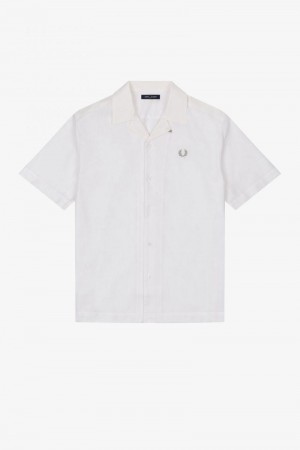 White Fred Perry Mesh Revere Collar Men's Shirts | SG1536FDNM