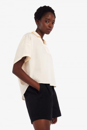 White Fred Perry Oversized Woven Women's Shirts | SG1073OKIR