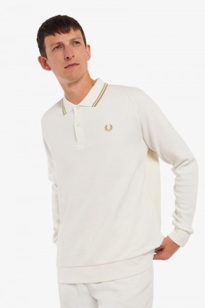 White Fred Perry Panel Polo Men's Shirts | SG1532KORI