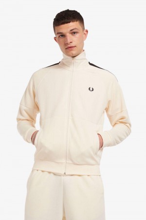 White Fred Perry Panelled Track Men's Jackets | SG1823MQZA