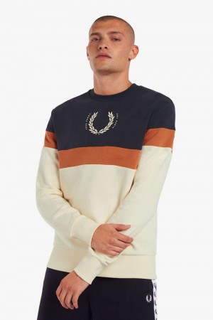 White Fred Perry Printed Colour Block Men's Sweatshirts | SG1451XYUF