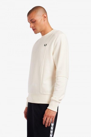 White Fred Perry Reverse Texture Men's Sweatshirts | SG1449VRWD