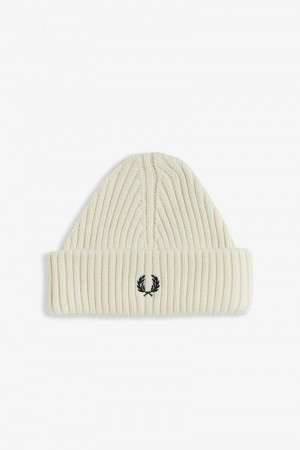 White Fred Perry Short Ribbed Men's Beanie | SG1988OKIR