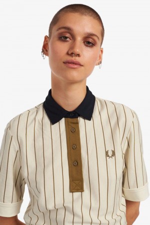 White Fred Perry Striped Polo Women's Shirts | SG1067GSOL