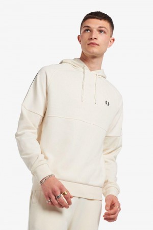 White Fred Perry Taped Hooded Men's Sweatshirts | SG1441TCEV