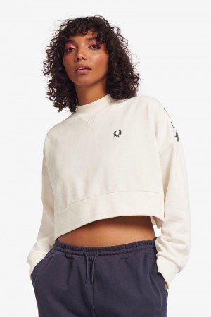 White Fred Perry Taped Women's Sweatshirts | SG1035XYUF