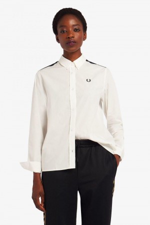 White Fred Perry Tartan Panel Women's Shirts | SG1064KORI