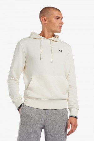 White Fred Perry Tipped Hooded Men's Sweatshirts | SG1435AHKP