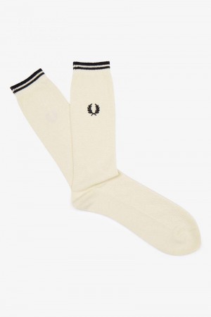 White Fred Perry Tipped Men's Socks | SG1875MQZA