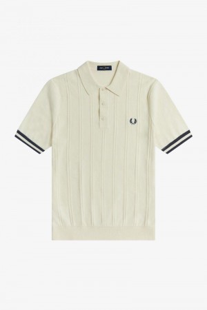 White Fred Perry Tipping Texture Knitted Men's Shirts | SG1506KORI