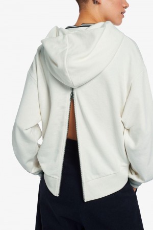 White Fred Perry Zip Detail Hooded Women's Sweatshirts | SG1030MQZA