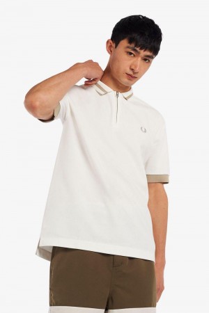 White Fred Perry Zip Neck Polo Men's Shirts | SG1500BEXC